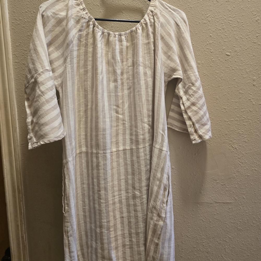 Free People Beige and White Striped Dress